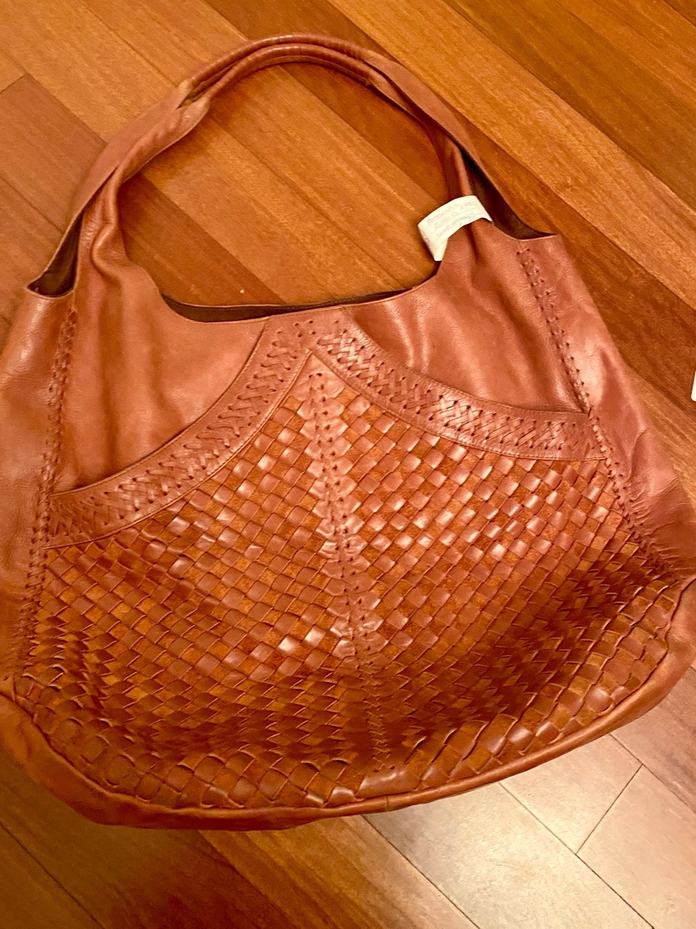 ELF Woven Leather French Lover Oversized Hobo Bag - Cognac
